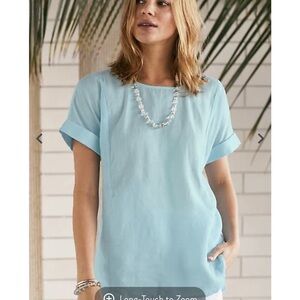 J Jill Pure Jill Linen Popover Top Light Blue Sea Lightweight Size Large Tall